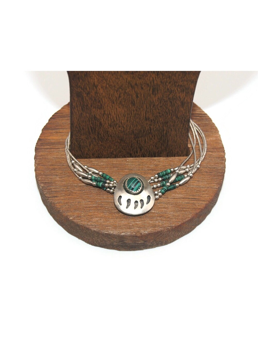 VTG Sensa Eustace Zuni Sterling Silver and Malachite Bear Claw 7 Inch Bracelet.